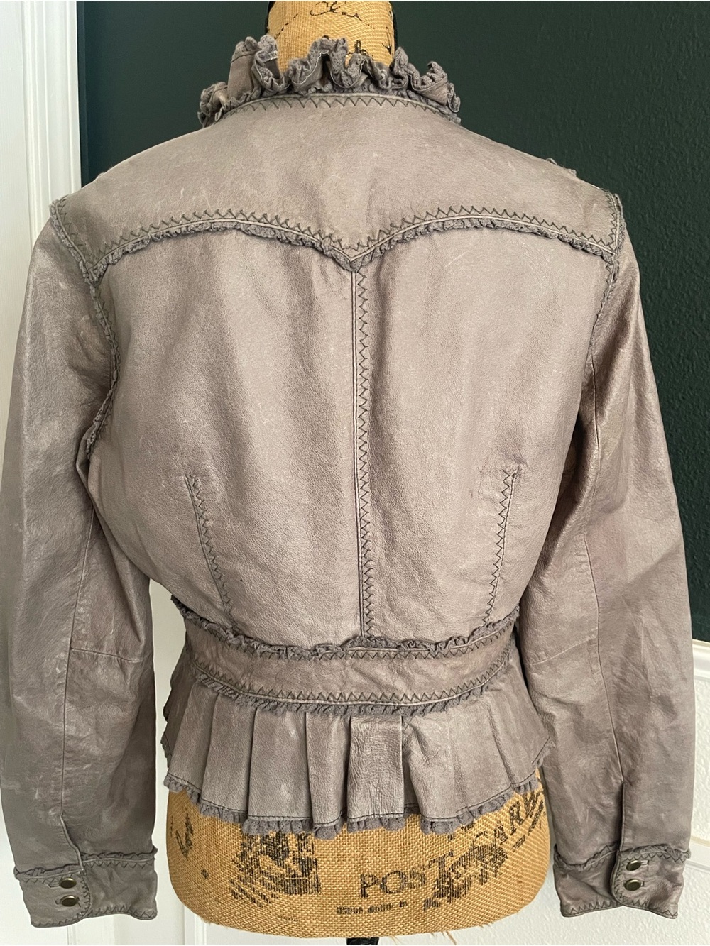 Moda International Gray Ruffled Leather Jacket - Picture 6 of 10
